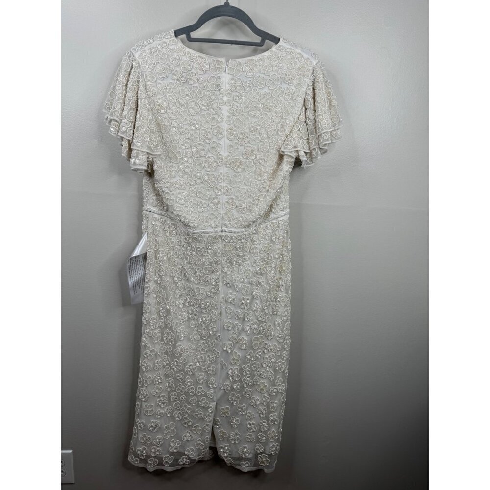 Mac Duggal 10827 White Floral Flounce Sleeve Midi Dress Sequins Beads Size 10 NE - Picture 6 of 8